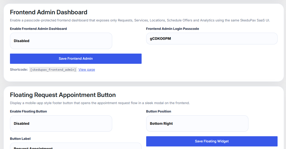 SkeduPax Pro — Request-first scheduling for WordPress — Frontend Admin Operations