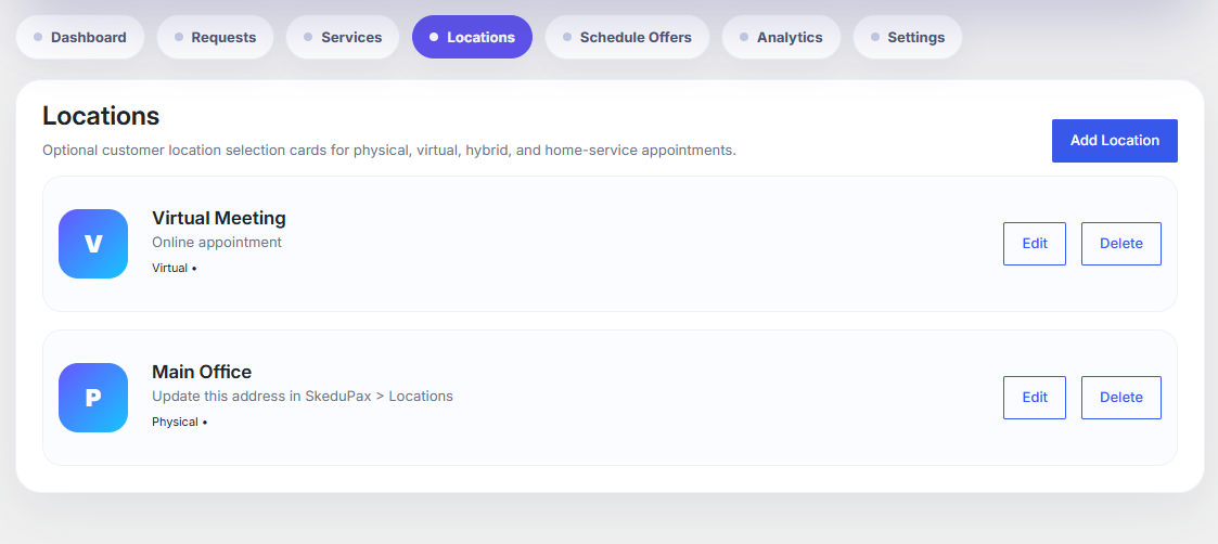 SkeduPax Pro — Request-first scheduling for WordPress — Multi Location Manager