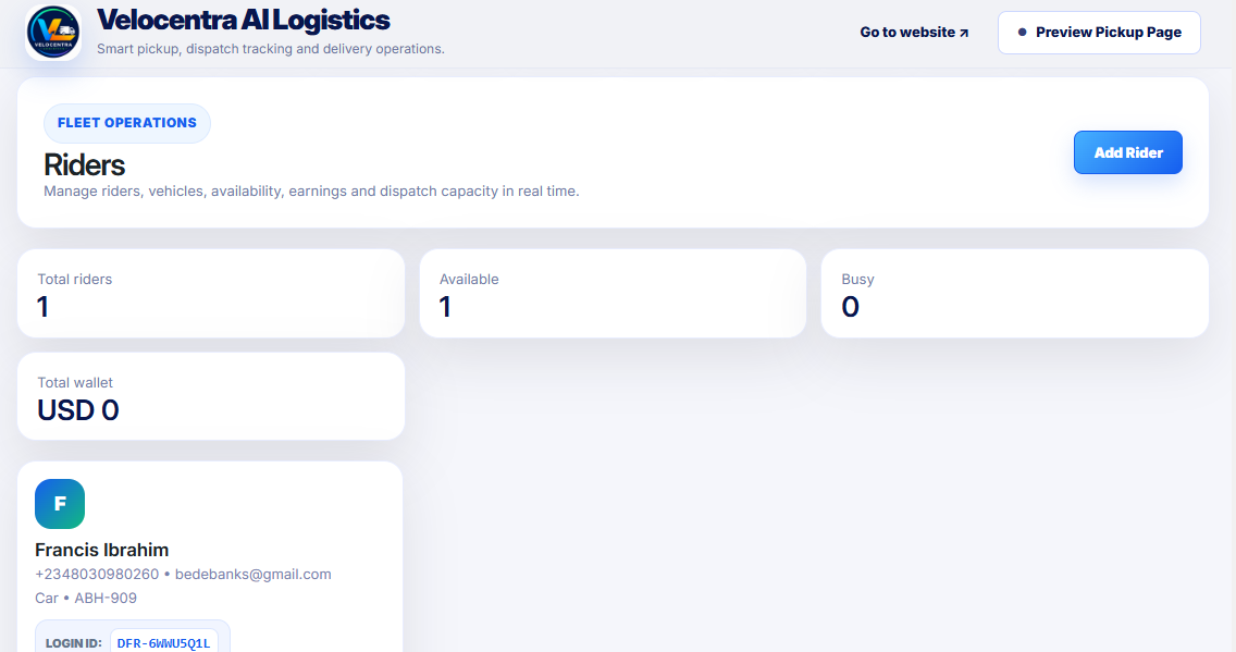 Velocentra AI Logistics for WooCommerce — Real-Time Rider Control Panel