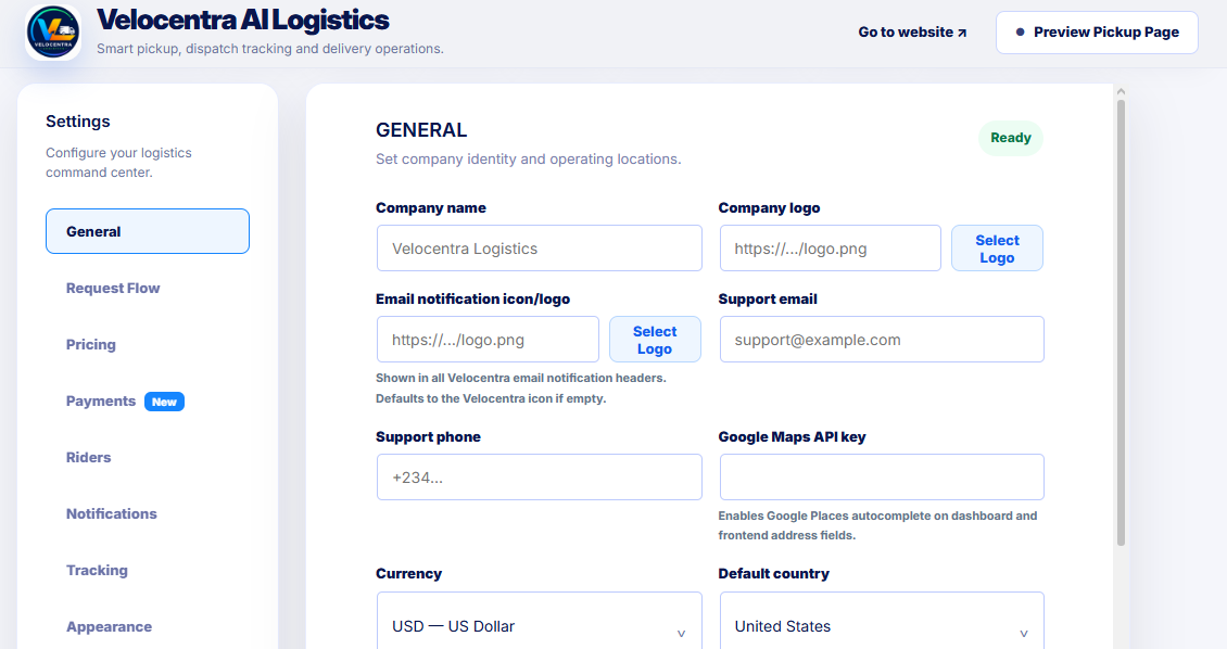 Velocentra AI Logistics for WooCommerce — Enterprise Operations Settings